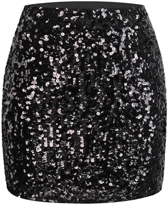 MANER Women's Sequin Skirt Sparkle Stretchy Bodycon Mini Skirts Night Out Party | Amazon (US)