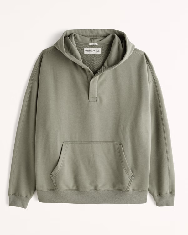 Oversized French Terry Henley Hoodie | Abercrombie & Fitch (US)