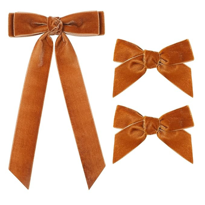 3PCS Velvet Hair Bow Brown Hair Ribbon Clips for women Girls Fall Alligator Hair Clips Hair Acces... | Amazon (US)