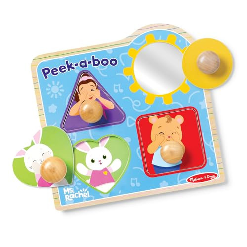Melissa & Doug® Ms. Rachel™ Wooden Peek-a-Boo Jumbo Peg Puzzle, 4-Piece with Mirror, Toddler Toys for Boys and Girls Ages 1+ Years | Amazon (US)