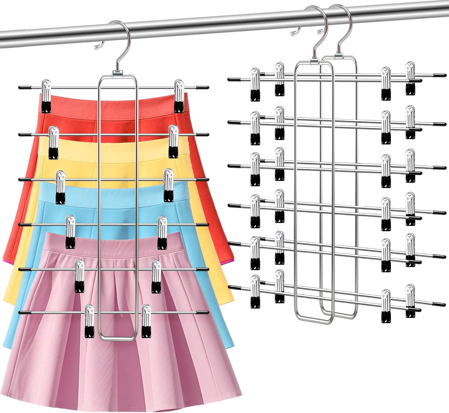 Closet-Organizers-and-Storage,6 Tier Pants-Hangers-Space-Saving,Skirt-Hangers with Clips for Clos... | Amazon (US)