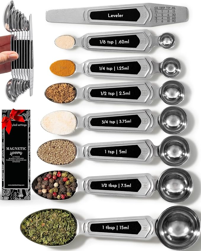 Stainless Steel Magnetic Measuring Spoons Set - 8-Piece Heavy Duty Metal, BPA-free, Stackable, Do... | Amazon (US)