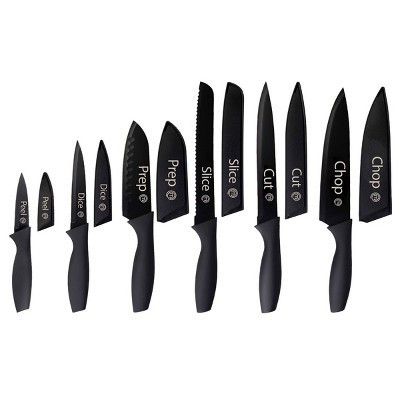 MasterChef 12pc Knife Set with Covers Sharp Nonstick Coated Knives Essential Black Collection: Stainless Steel Blades, Rubber Handles | Target