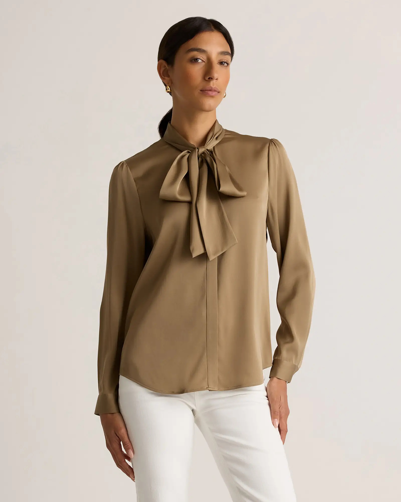 Washable Stretch Silk Tie Neck Blouse | Quince