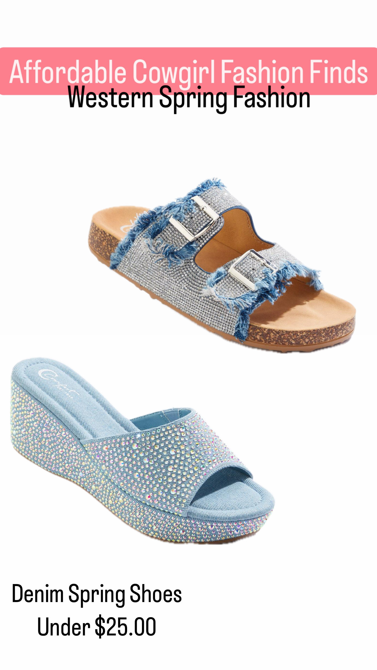 Affordable western shoes, Denim slides, Denim sandals, denim shoes, affordable spring shoes, western wear, western finds, cowgirl sandals, cowgirl finds, cowgirl must haves, spring must haves, spring sandals, rhinestone shoes, bedazzled shoes 

#LTKShoeCrush #LTKStyleTip #LTKSeasonal