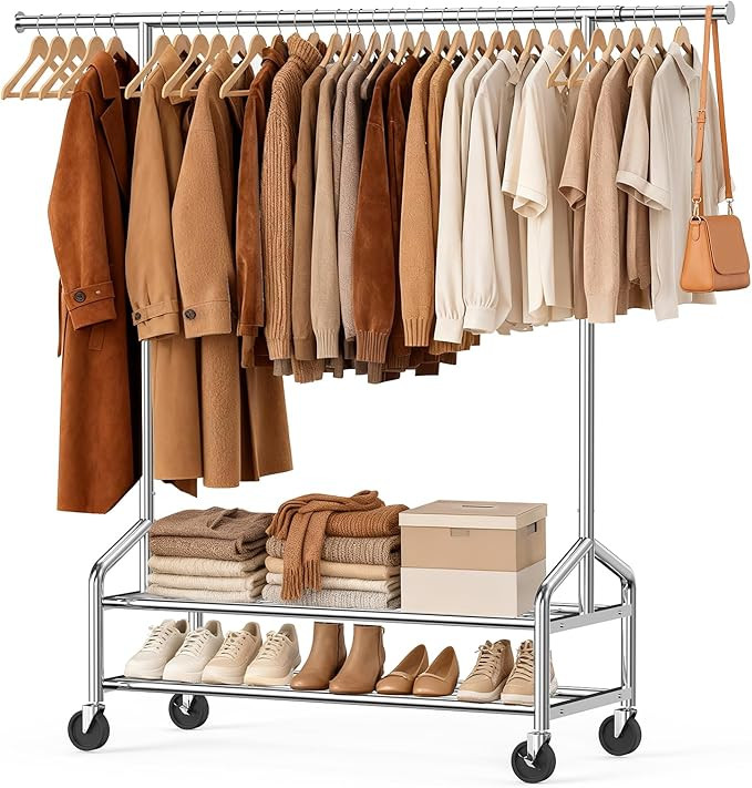 Heavy Duty Clothes Rack, Rolling Clothing Rack for Hanging Clothes Load 650 LBS with 2 Sturdy She... | Amazon (US)