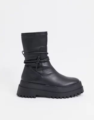 Public Desire Finale chunky flat ankle boots with tie in black | ASOS (Global)