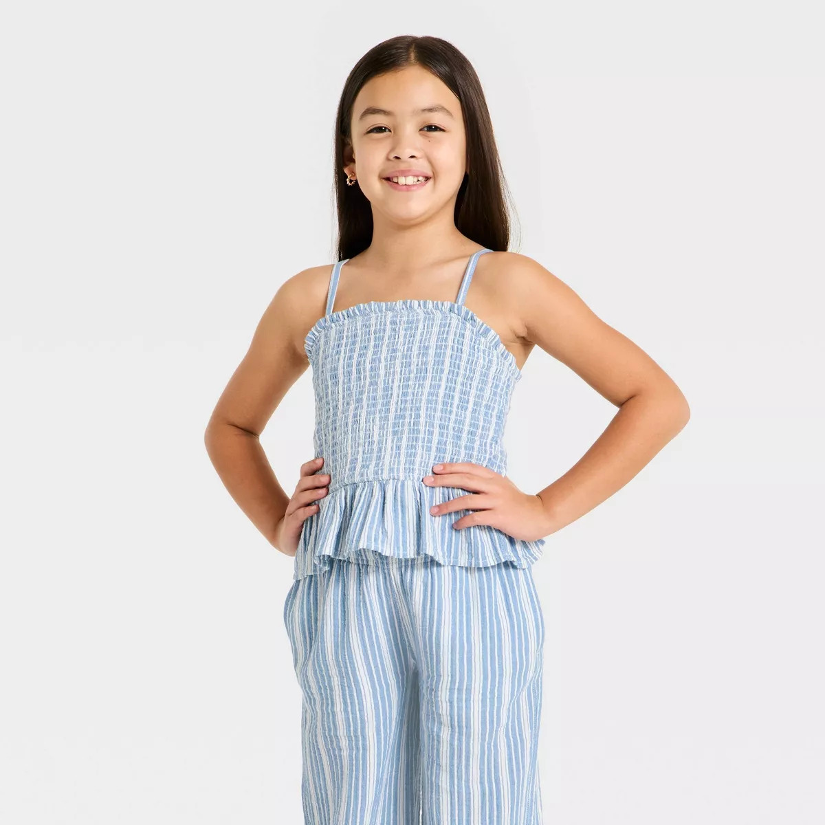 Girls' Striped Woven Tank Top - Cat & Jack™ Blue XS | Target