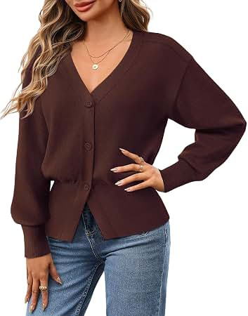 Amazon.com: Gaharu Womens Open Front Cardigan Sweaters Long Sleeve Knitted Button Tops | Cropped ... | Amazon (US)
