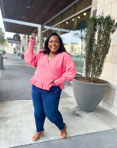 So good I bought this sweater in two colors, including this beautiful pink color! Love the peplum detail and how soft the sweater is. True to size. I’m wearing a XL. 

Express | Sweaters | Curvy Friendly 

#LTKsalealert #LTKunder50 #LTKFind