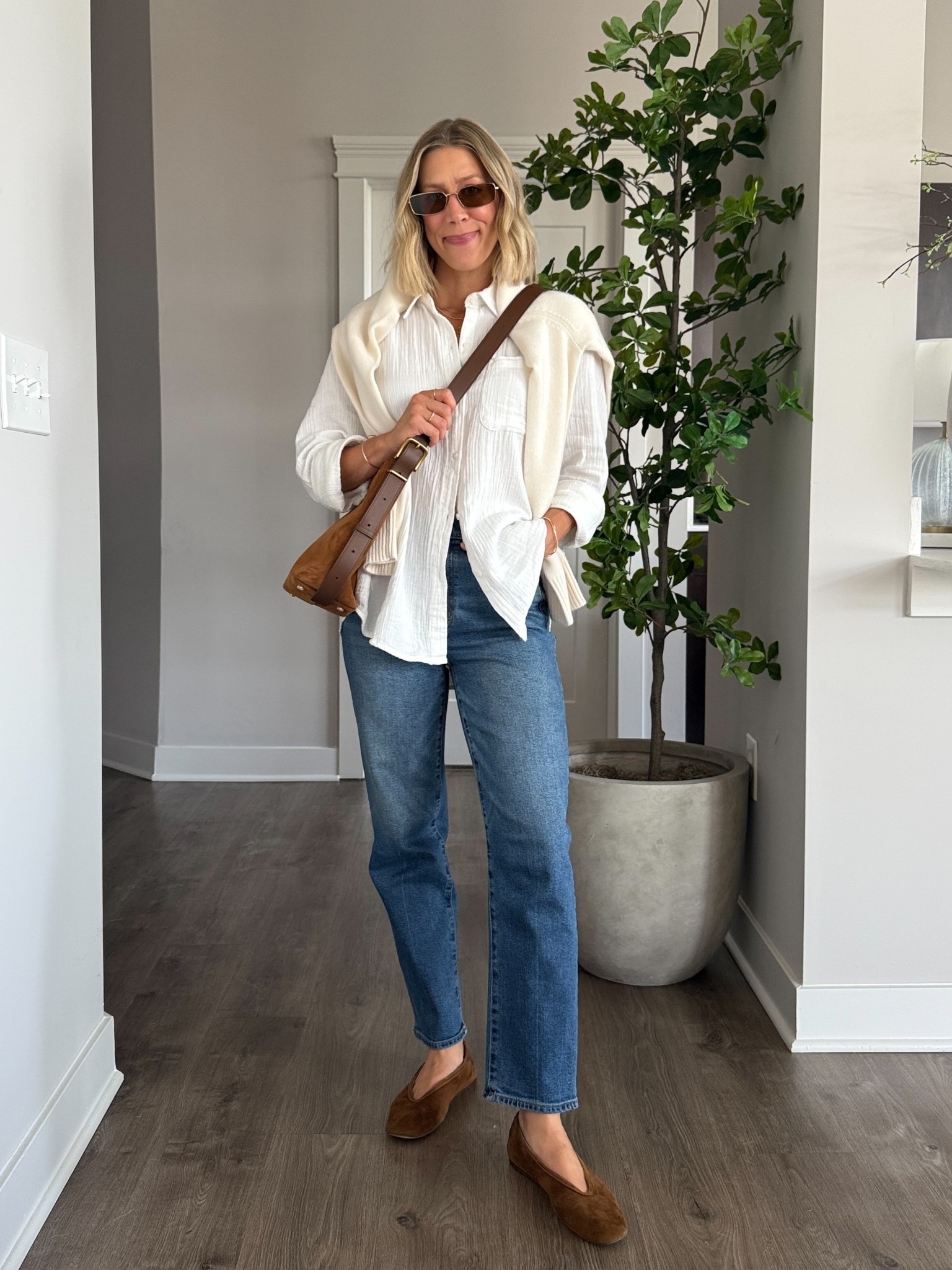 Wearing medium gauze button down shirt (sized up one for more relaxed fit), small cashmere sweater (oversized fit)

@onequince #quincepartner

#LTKStyleTip #LTKOver40 #LTKFindsUnder100