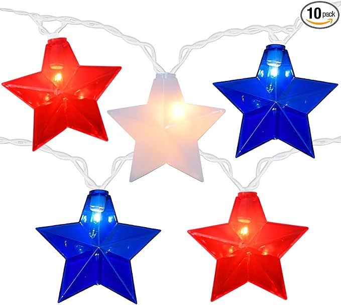 4th of July Decorations - Red White and Blue Lights Star Lights String Plug in, for Indoor Outdoo... | Amazon (US)