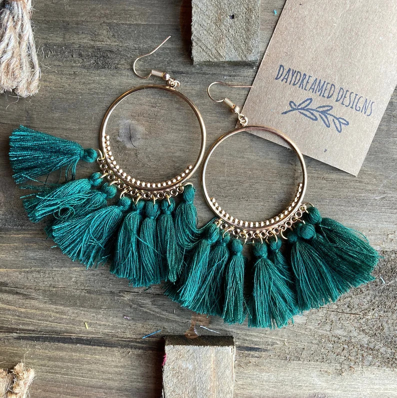 Green Tassel Earrings | Etsy | Etsy (US)