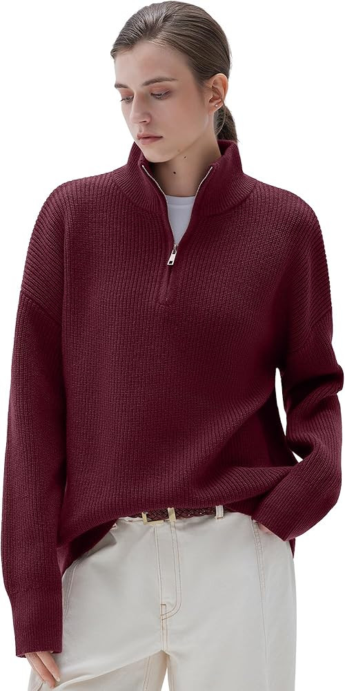 SUUKSESS Women Cashmere Blend Oversized Quarter Zip Pullover Sweater | Amazon (US)