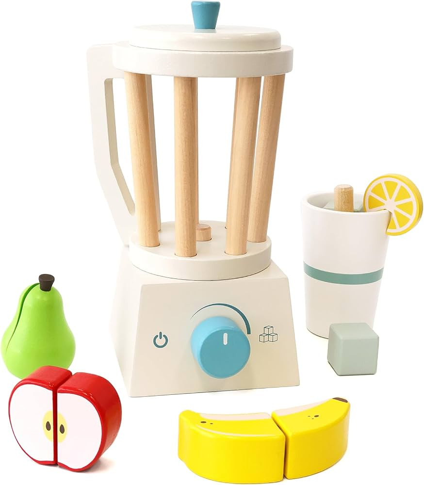 PairPear Smoothie Maker Blender Set - Wooden Toy Mixer Food Play Kitchen 14 pcs Accessories for K... | Amazon (US)