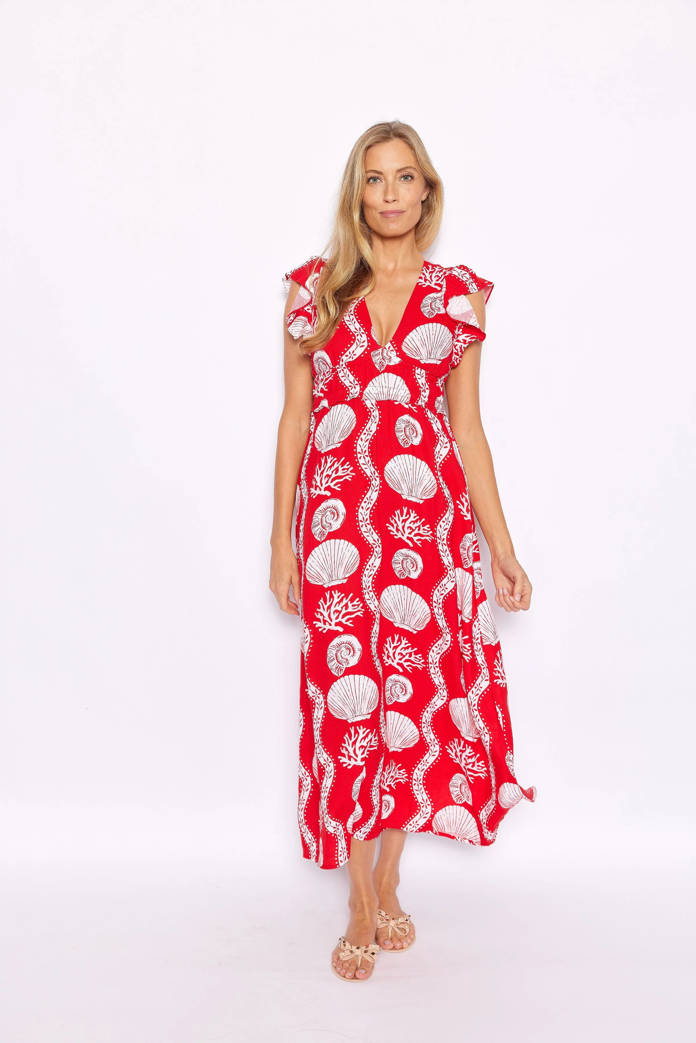 Sea Stripe V-Neck Flutter Sleeve Maxi Dress | Sail to Sable