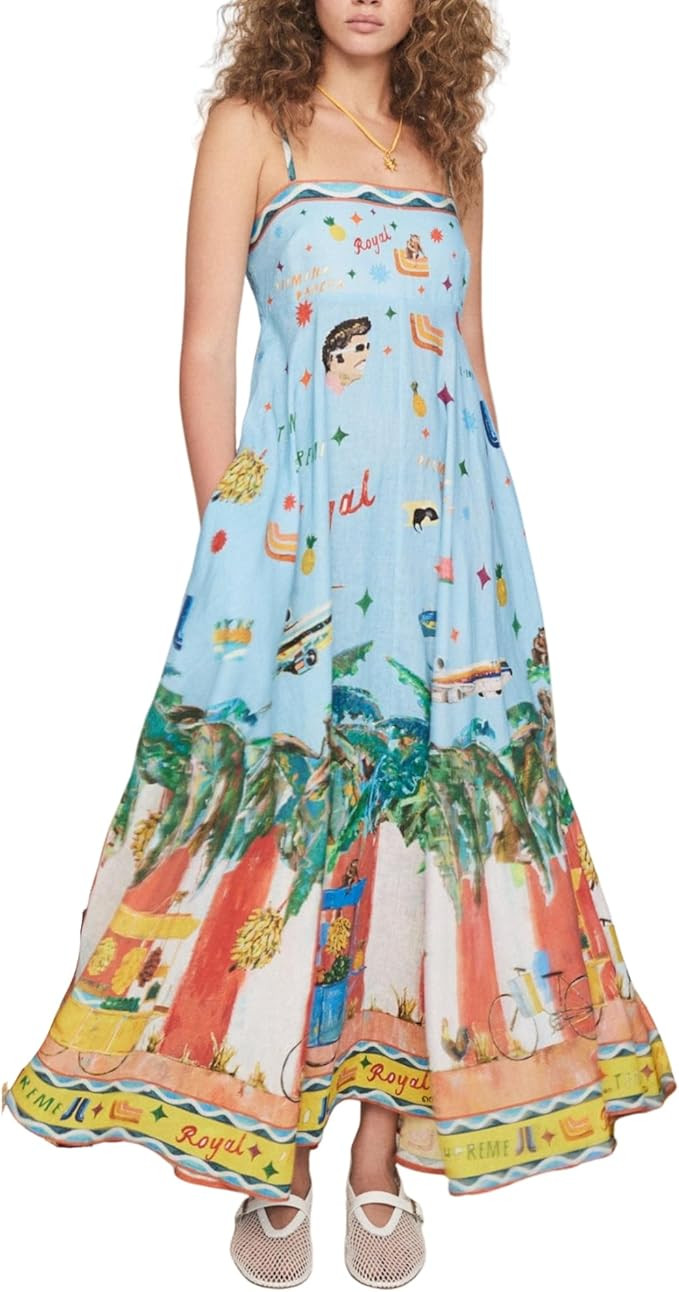 TOOPYNOI Women's Summer Spaghetti Strap Boho Sundress 2025 Square Neck Smocked Casual Flowy Swing... | Amazon (US)