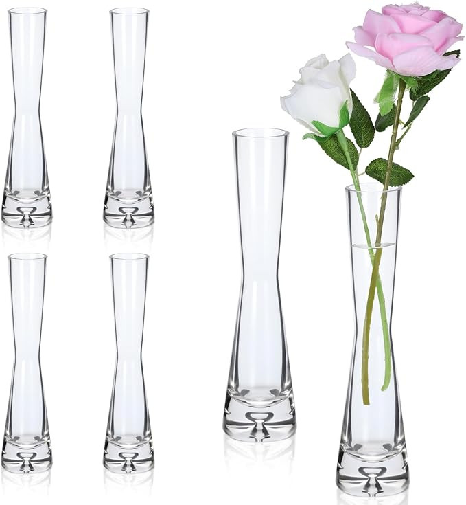 6 Pack Glass Bud Vases for Centerpieces, Handmade Modern Clear Small Skinny Decorative Single Flo... | Amazon (US)