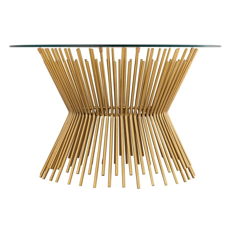 TOV Furniture Grace Glass Round Coffee Table with Gold Hourglass Pedestal Base | Walmart (US)