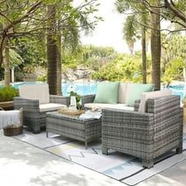 Walnew 4 Pieces Outdoor Patio Furniture Sets Gray Rattan Chair Wicker Conversation Sofa Set, Outd... | Walmart (US)