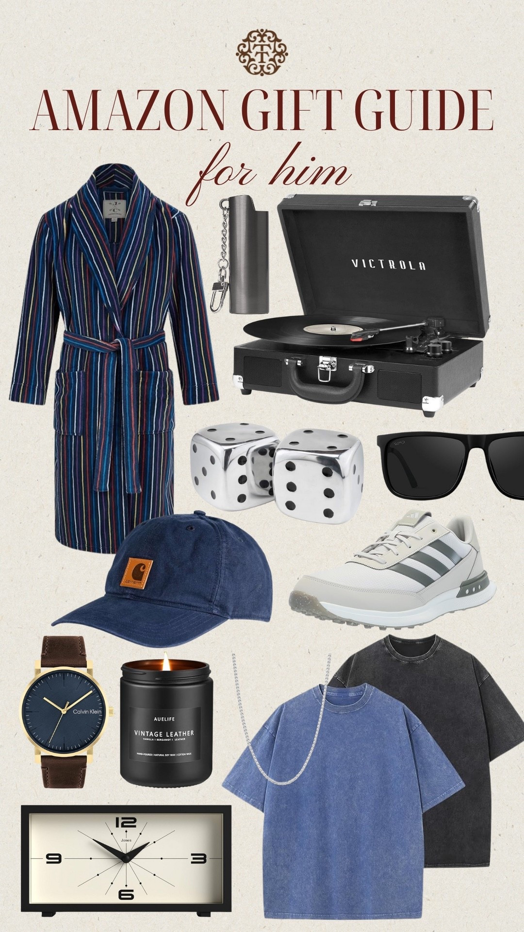 Gift guides for all the men in your life! We are loving the striped robe, record player, and cool clock for his bedside table. These Amazon gifts are ones that everyone would love to open up on Christmas Day! 

#LTKGiftGuide #LTKSeasonal #LTKHoliday