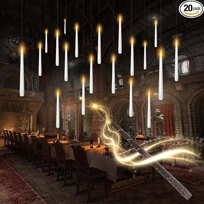 Flameless Floating Candles with Wand，20 Pcs Magic LED Hanging Taper Candles，Flickering Batter... | Amazon (US)