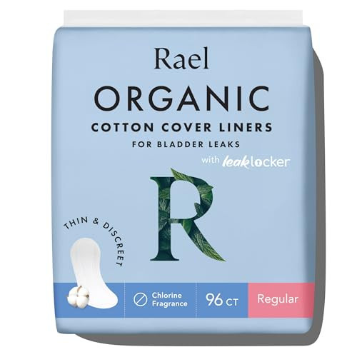 Rael Incontinence Liners for Women, Organic Cotton Cover, Postpartum Essential, Moderate Absorbency, Bladder Control, 4-Layer Core with Leak Guard Technology (Regular, 96 Count) | Amazon (US)