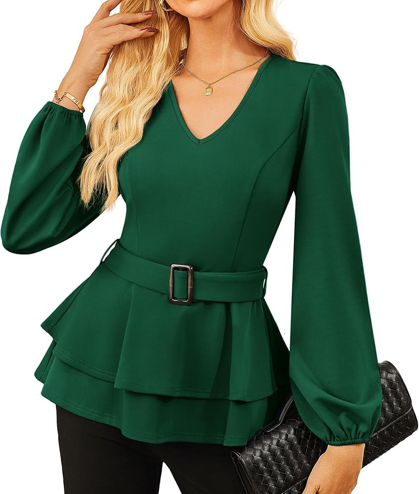 GRACE KARIN Women Work Peplum Tops,Long Sleeve Dressy Casual Blouses,V Neck Business Shirt Fall O... | Amazon (US)