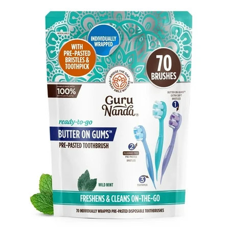 GuruNanda Butter on Gums Mini Travel Toothbrushes with Toothpaste - Extra Soft Bristles - 70 Count | Walmart (US)