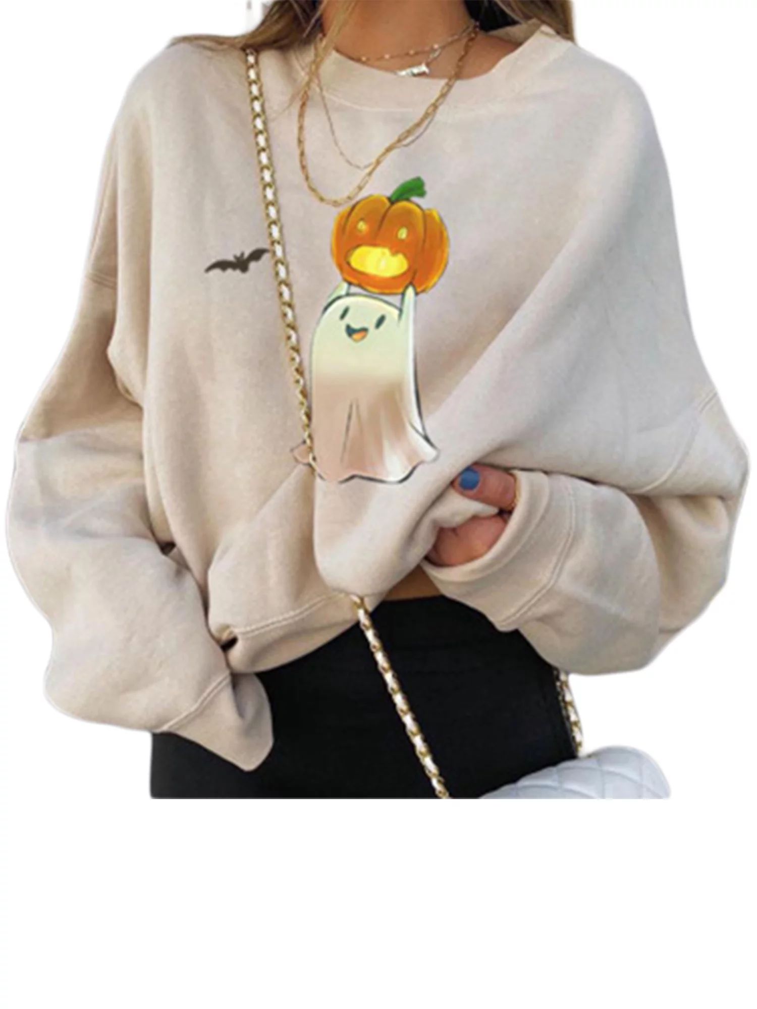 Multitrust Halloween Sweater Pumpkin Print Long Sleeve Round Neck Sweatshirt | Walmart (US)