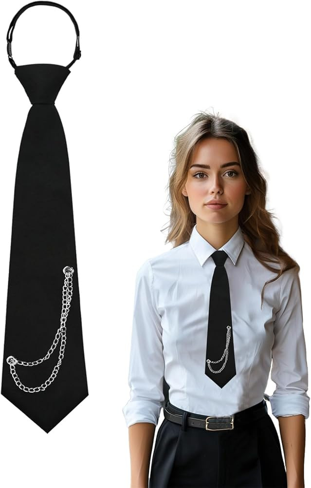 Ties for Women, Black Womens Tie Pre Tied Punk Skinny Tie for Shirts Uniform | Amazon (US)