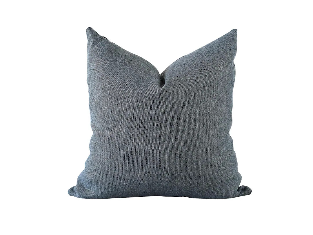 Blue Linen Pillow, Pillow Covers 20x20, Blue Bed Pillows, Designer Pillows for Sofa | Etsy (US)
