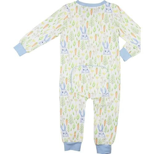 Blue Knit Bunny And Carrot Zipper Pajamas - Shipping Early April | Cecil and Lou