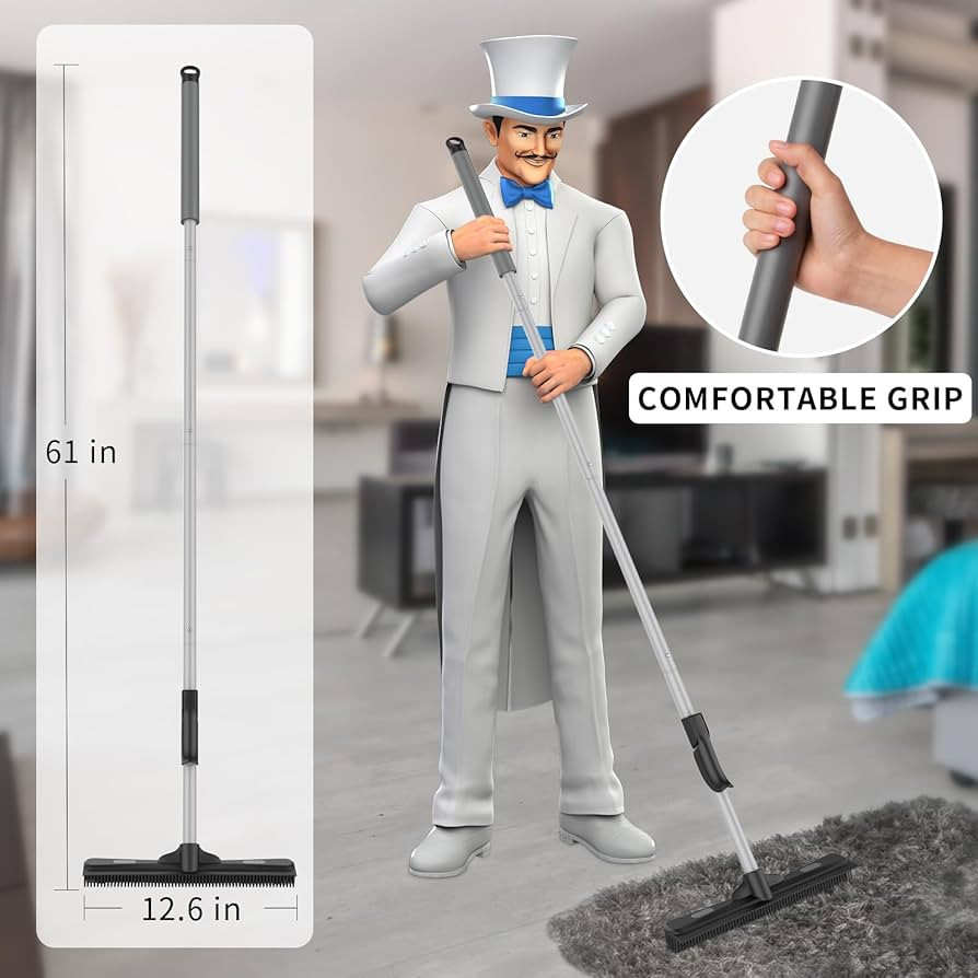 MR.SIGA Pet Hair Removal Rubber Broom with Built in Squeegee, 3 in 1 Floor Brush for Carpet, 61 i... | Amazon (US)