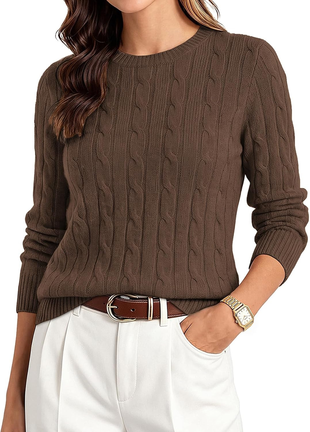 GRACE KARIN Women 100% Merino Wool Sweater Cable Crewneck Pullover Sweaters | Amazon (US)