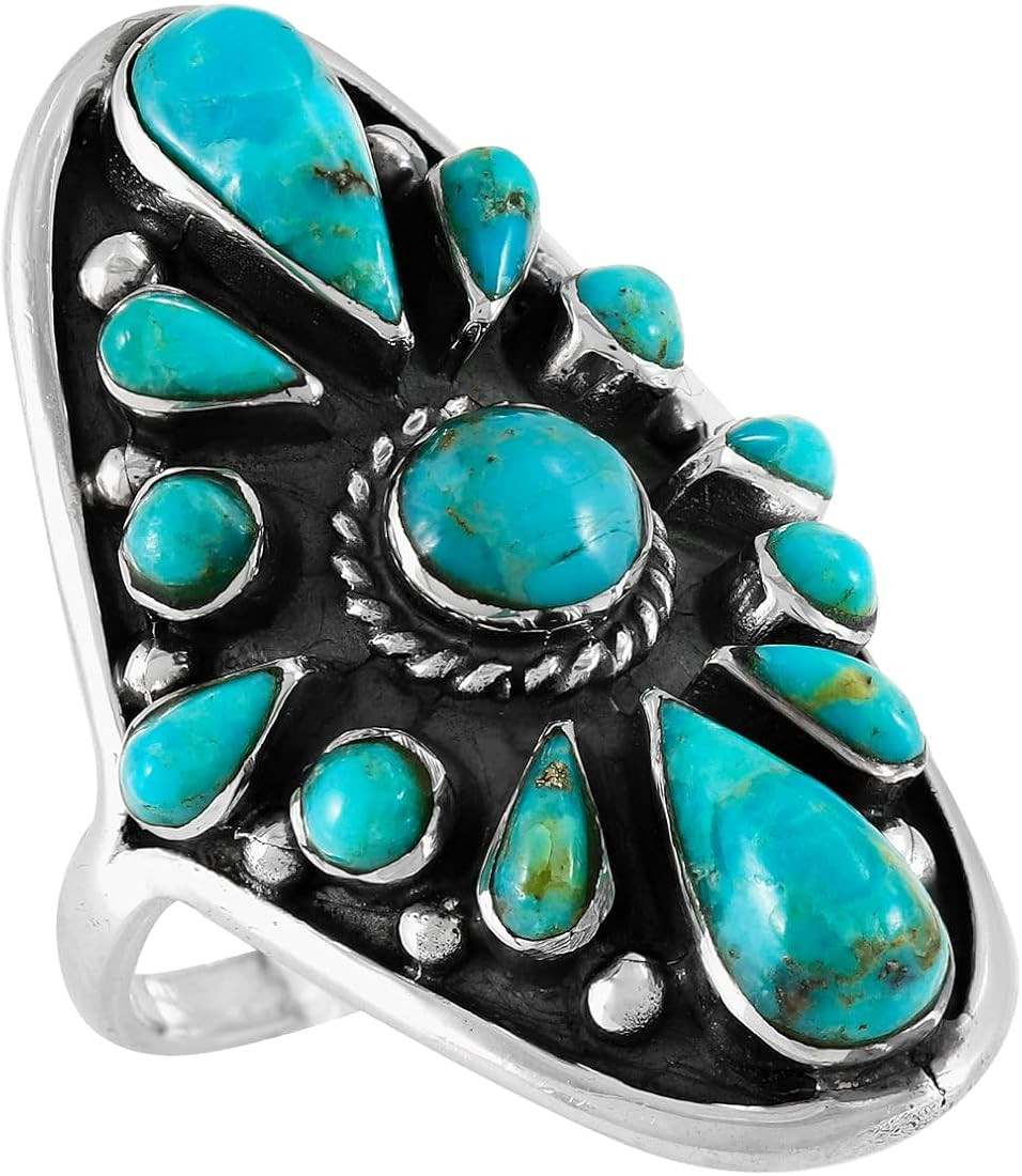 Turquoise Ring Sterling Silver 925 Genuine Gemstones Size 6 to 11 | Amazon (US)