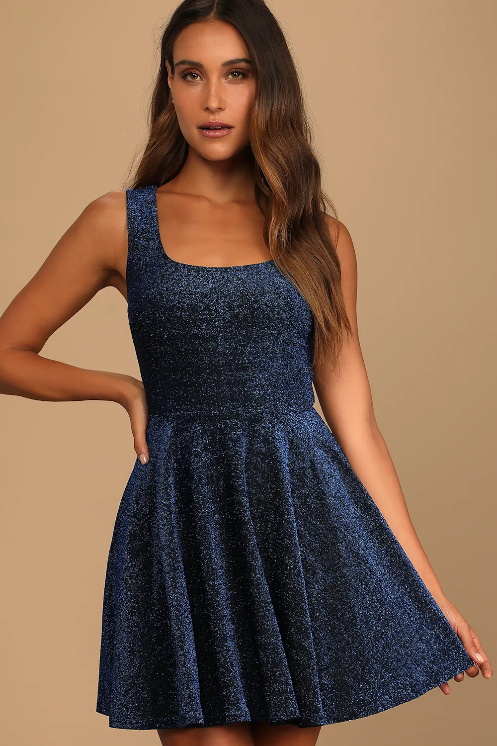 Best Date Ever Blue Metallic Skater Mini Dress | Lulus (US)