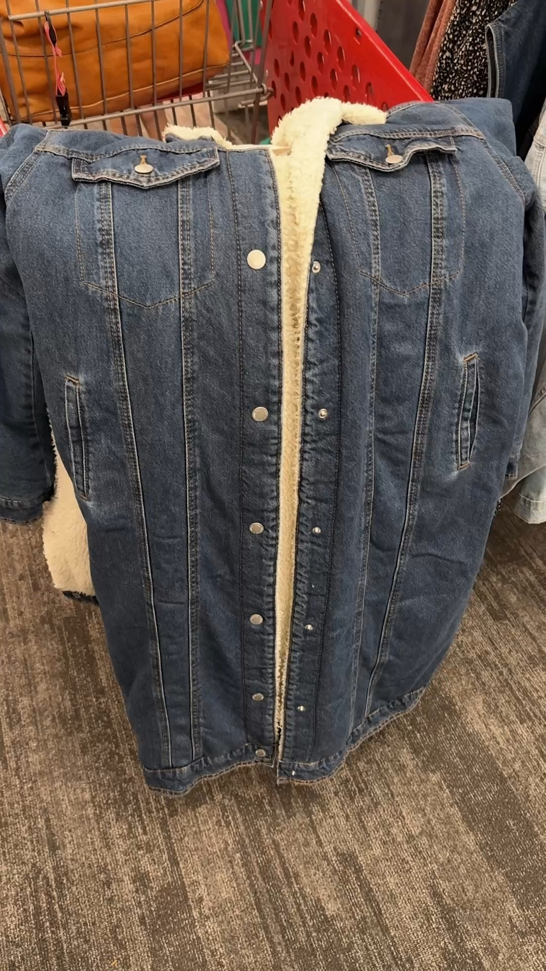 A long cozy jacket find for winter!! Fully lined Sherpa denim jacket from target for less than $70. It’s roomy so I did not size up. I grabbed my normal size. Linked my recent target finds below: 

#LTKStyleTip #LTKSeasonal #LTKHoliday