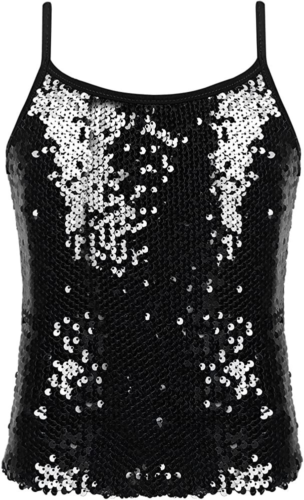 TiaoBug Girls Sparkle Sequins Dance Crop Top Sleeveless Round Neck Camisole Tank Tops Cheer Jazz ... | Amazon (US)