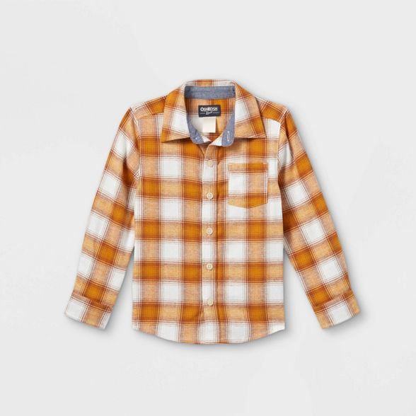 OshKosh B'gosh Toddler Boys' Flannel Plaid Long Sleeve Button-Down Shirt - Gold | Target