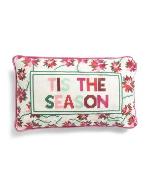 9X15 Tis The Season Needlepoint Pillow, Cotton/Polyester | TJ Maxx