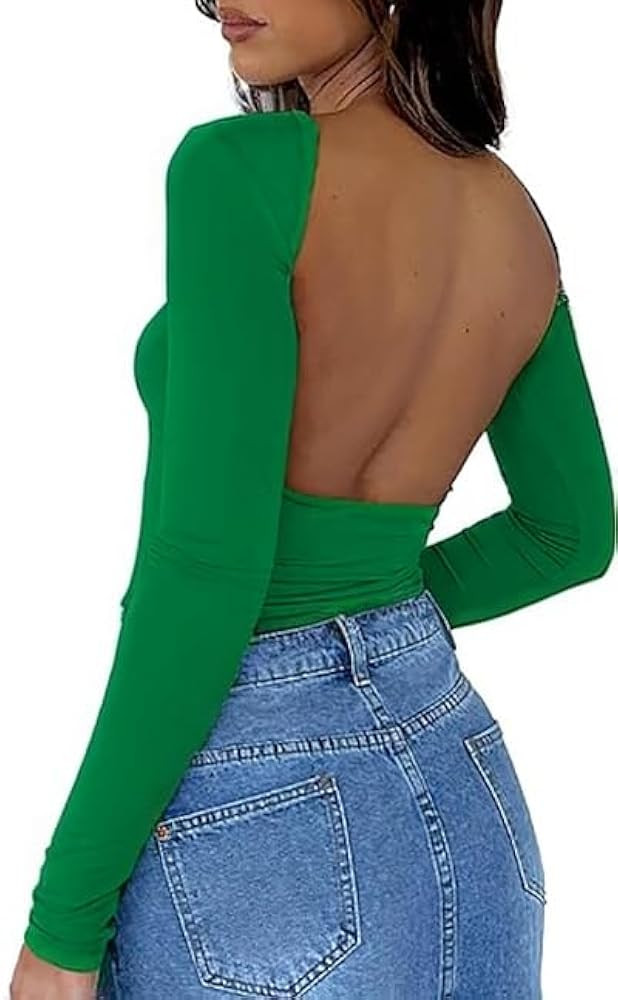 ForeFair Women Sexy Backless Short Sleeve Slim Fit Crewneck Summer Casual Y2K Crop Tee | Amazon (US)