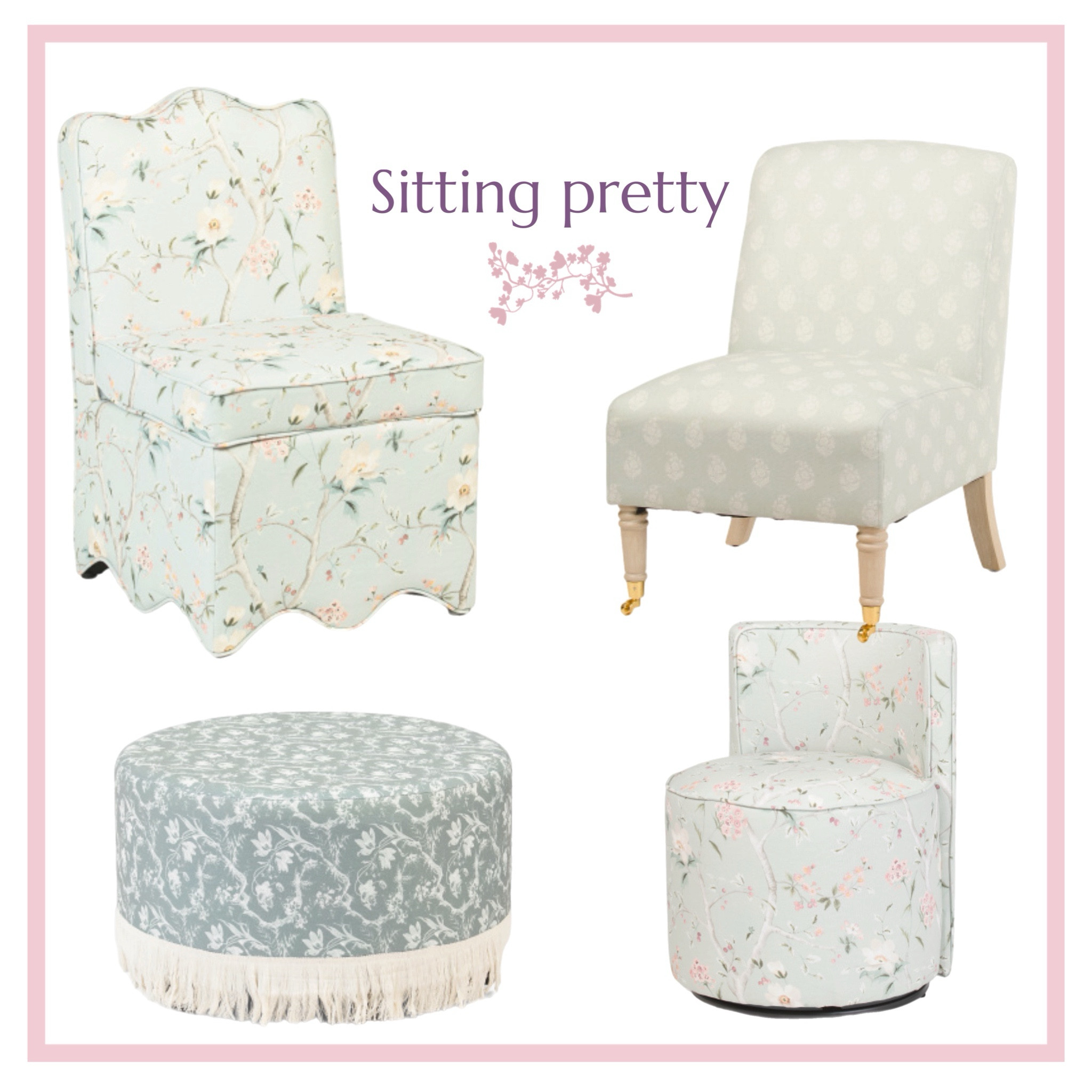 Great these pretty grandmillenial chairs before they’re gone!  #grandmillenial #floralchaors #scallopedchairs 