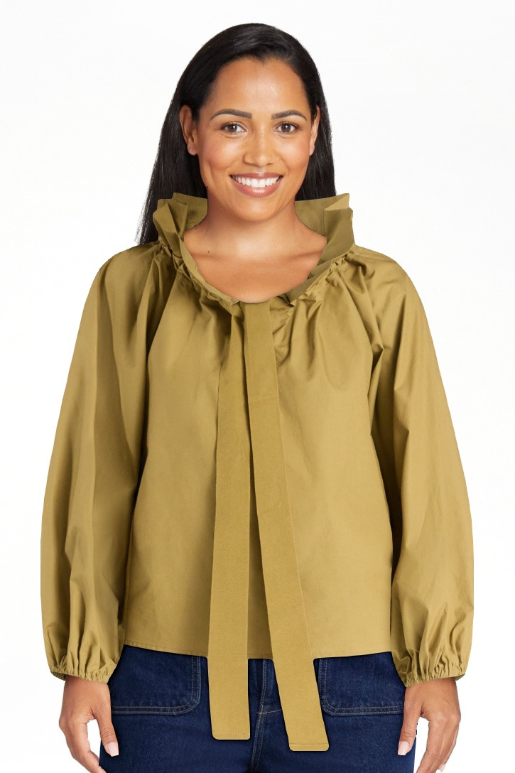 Free Assembly Women's and Women's Plus Size Ruffle Neck Cotton Top with Long Sleeves, XS-4X | Walmart (US)