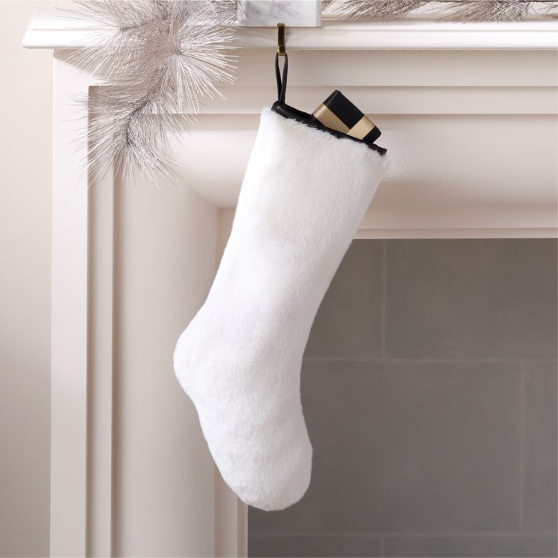 Morrone Faux White Fur and Black Leather Christmas Stocking | CB2 | CB2