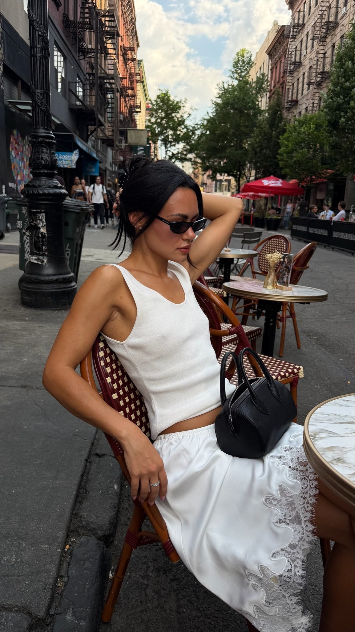 nyc drinks with the girls ootd | H&M tank top, satin lace trim skirt, Marc fisher heels & ysl sunnies #ootd

#LTKootd #LTKdayinmylife #LTKSeasonal