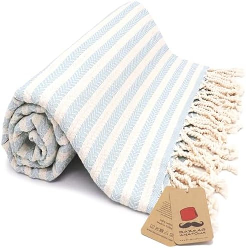 Turkish Beach Towel – 100% Cotton, Quick Dry, Sand Free Striped Towel for Bathroom, Travel, Cam... | Amazon (US)