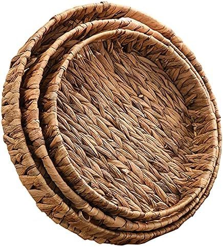 Amazon.com | Cedilis 3 Pack Fruit Tray Weaving by Grass, Woven Serving Tray, Round Serving Basket... | Amazon (US)