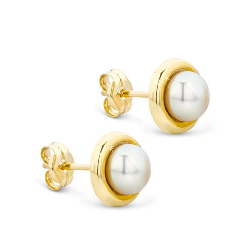 Orovi Pearl Stud Earrings for Women - 14K Gold Earrings for Women with 7mm Freshwater Pearl Stud - Elegant Womens Earring Set - Jewelry for Women | Amazon (US)