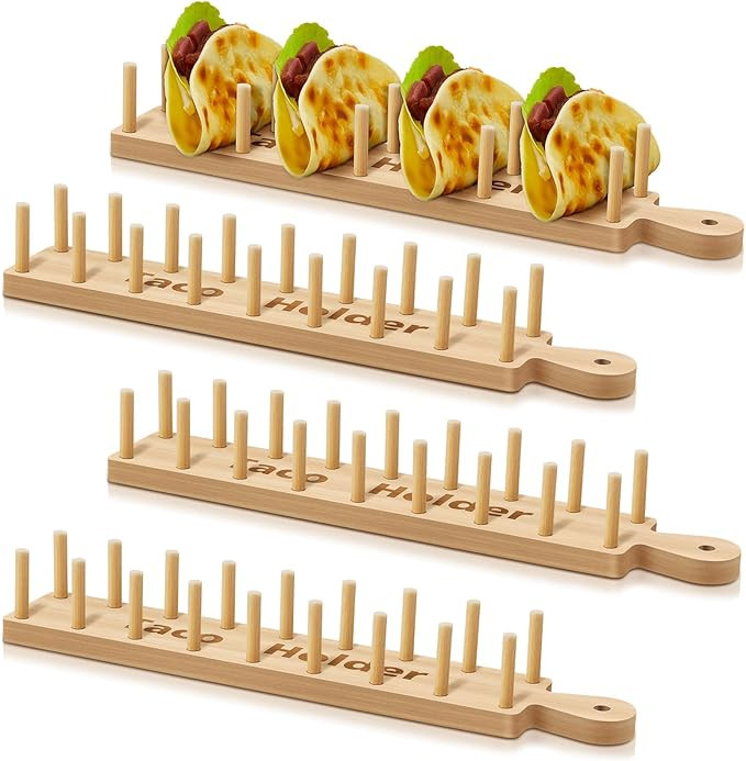 Pinkunn 4 Pcs Bamboo Taco Holder Taco Tray Holds 8 Rack Tray Soft or Hard Shell Tacos Food Servin... | Amazon (US)